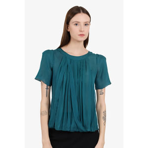 Chloe Blue Sheer Pleated Short Sleeve Top Est. Size S